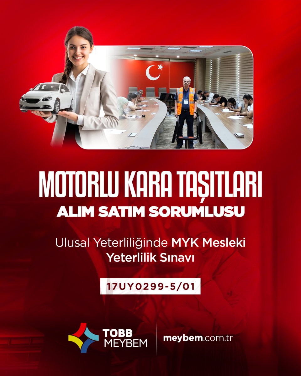 🚗 Motorlu Kara Taşıtları Alım Satım Sorumlusu MYK Mesleki Yeterlilik Sınavı, Aksaray Ticaret ve Sanayi Odası ev sahipliğinde başarıyla tamamlandı!
🎯 Katılımcılarımızı, yetkinliklerini belgelendirdikleri için tebrik ediyoruz.

📍 Detaylı bilgi için: meybem.com.tr