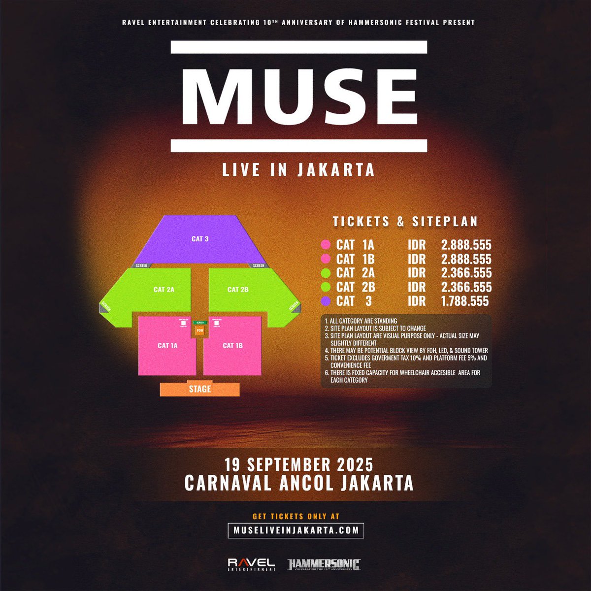 MUSE LIVE IN JAKARTA

One of the world’s most explosive live bands, <a href="/muse/">muse</a>, is coming to Jakarta this September 19.

Tickets go on sale June 16 at 1PM (JKT) at museliveinjakarta.com. Be there or hear about it forever. You’ve been warned!

#MUSE #MuseLiveInJakarta