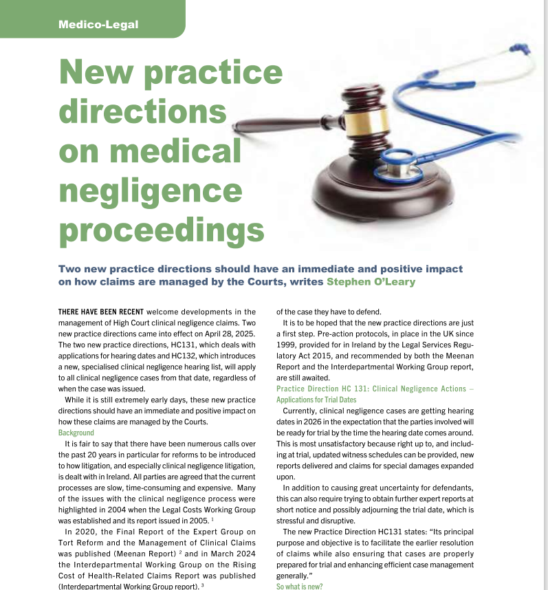 MedisecIreland (@medisecireland) on Twitter photo Read about recent procedural changes to medical negligence proceedings in our latest article for <a href="/ICGPnews/">Irish College of GPs</a> Forum magazine, written by Legal Counsel, Stephen O'Leary.
Click here ⬇️
medisec.ie/wp-content/upl… Read about recent procedural changes to medical negligence proceedings in our latest article for <a href="/ICGPnews/">Irish College of GPs</a> Forum magazine, written by Legal Counsel, Stephen O'Leary.
Click here ⬇️
medisec.ie/wp-content/upl…
