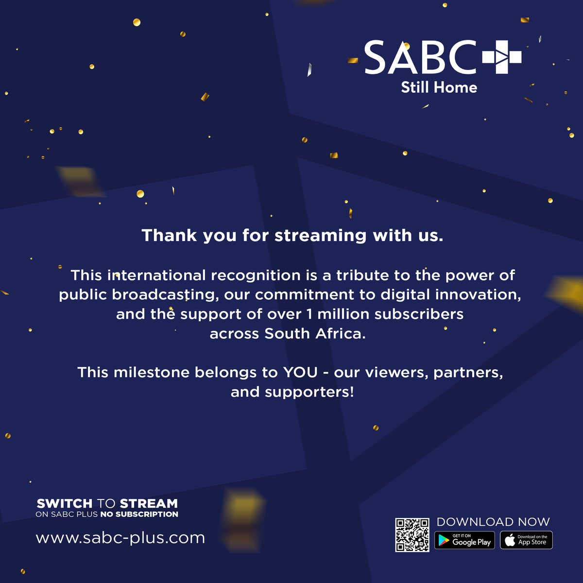We did it, Mzansi! 🇿🇦

<a href="/SABCPlus/">SABC+</a> has placed 2nd in the Best Platform/CTV category at the FED Awards 2025 in Lucca, Italy! 🏆 Over 1 million South Africans streaming strong — thank YOU! 💙

📲 No subscription. Just stream: sabc-plus.com

#SABCPlus #FEDAwards