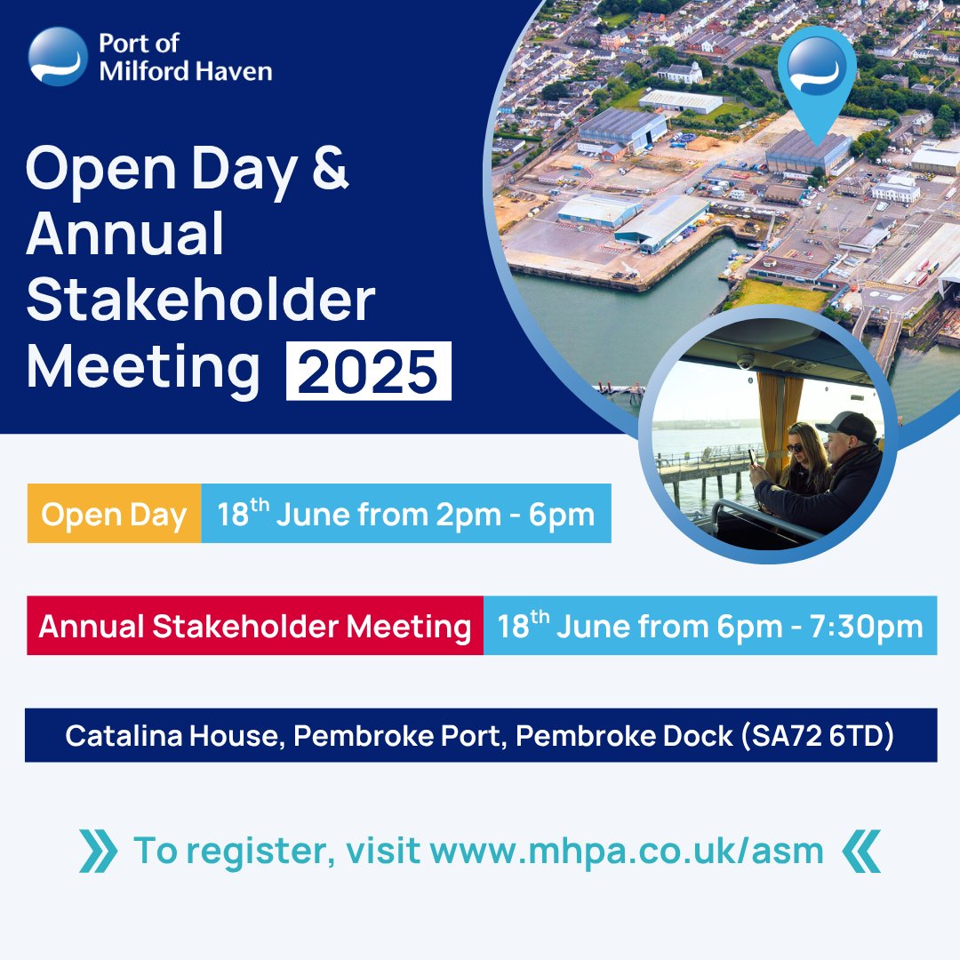 The Port of Milford Haven warmly invites you to its Open Day at Pembroke Port on Wednesday 18th June, from 2pm to 6pm.

The Open Day provides a valuable chance to explore our facilities and engage with our expert team.

Register now: eventbrite.co.uk/e/port-open-da…

#QuayWatch