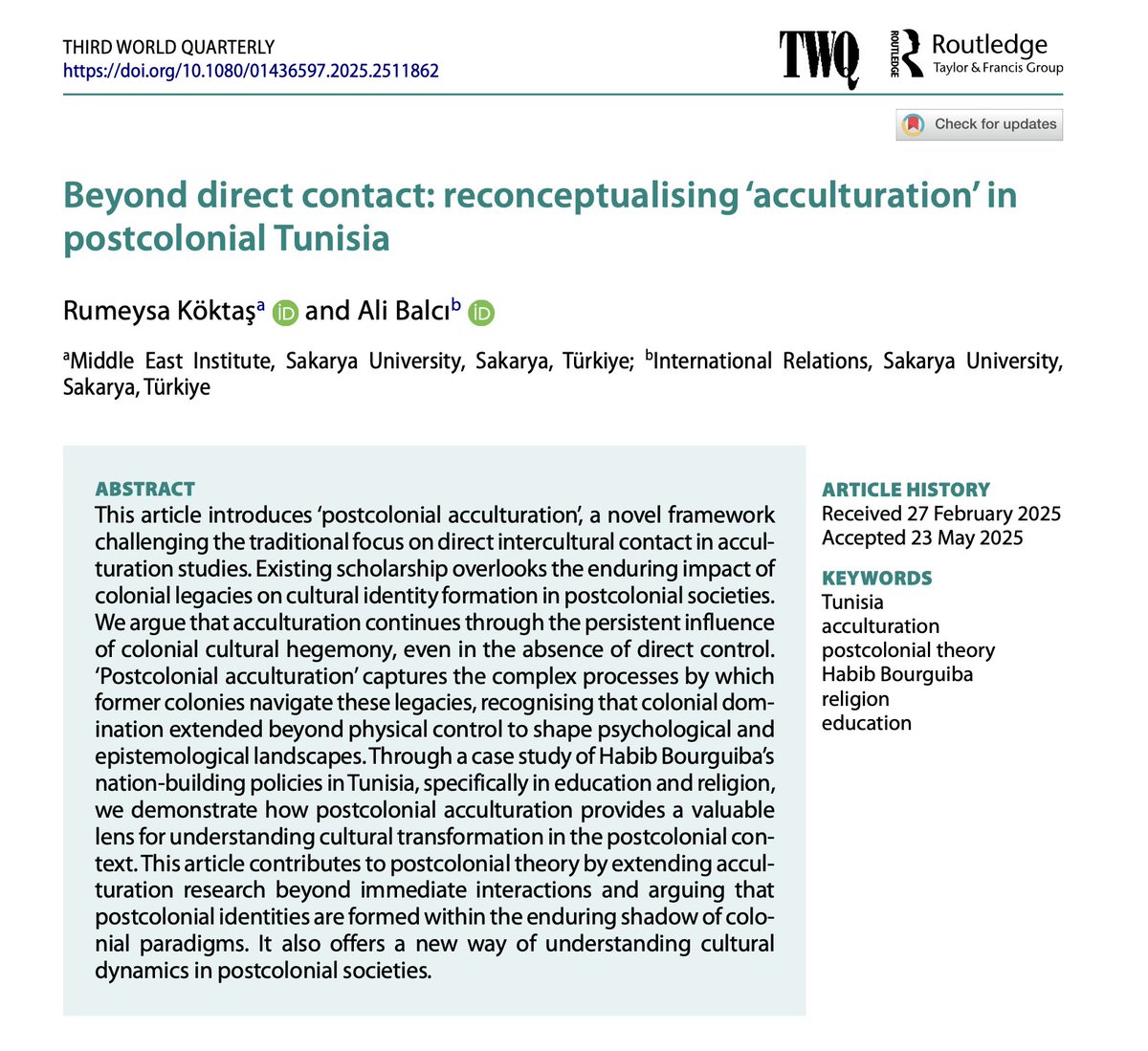 Happy to share our new article published in <a href="/thirdworldq/">thirdworldq</a>! It builds on Rumeysa’s PhD research, which I’m proud to have supervised. doi.org/10.1080/014365…