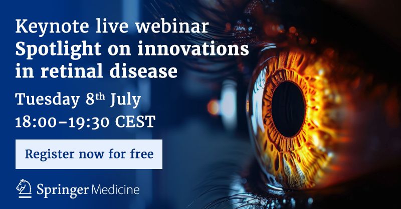Springer_Med's tweet image. How is the diagnostic and treatment landscape for #RetinalDiseases evolving and delivering better visual outcomes? 

Our experts discuss these groundbreaking advances and more, in our upcoming live webinar.

Register now 👉 buff.ly/4CCsXfv 

#EyeMed #retinopathy #VEGF
