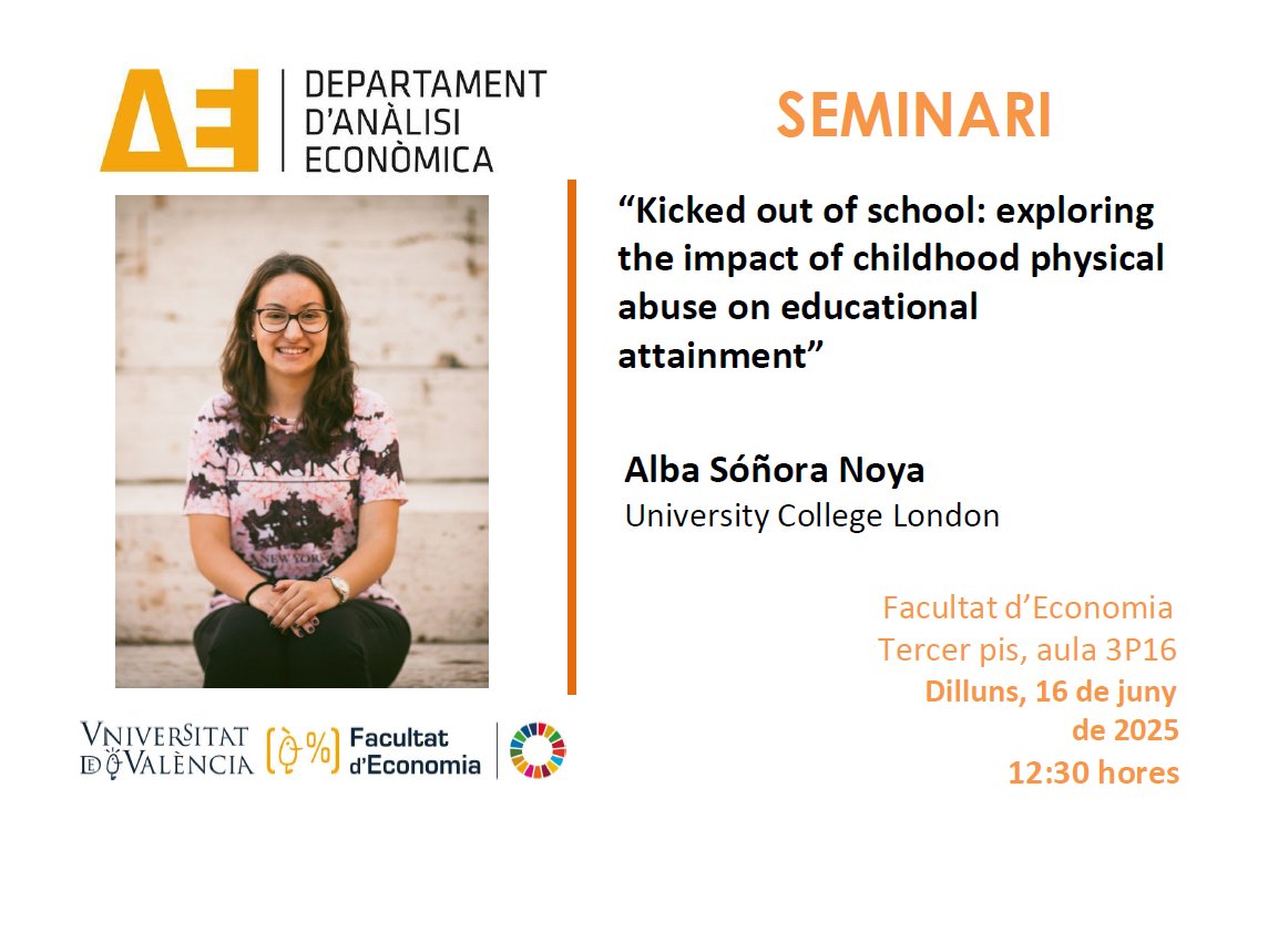 📣Kicked out of school: exploring the impact of childhood physical abuse on educational attainment

🗓️16/06/2025
⏰A les 12:30h.
📍Tercer pis, aula 3P16