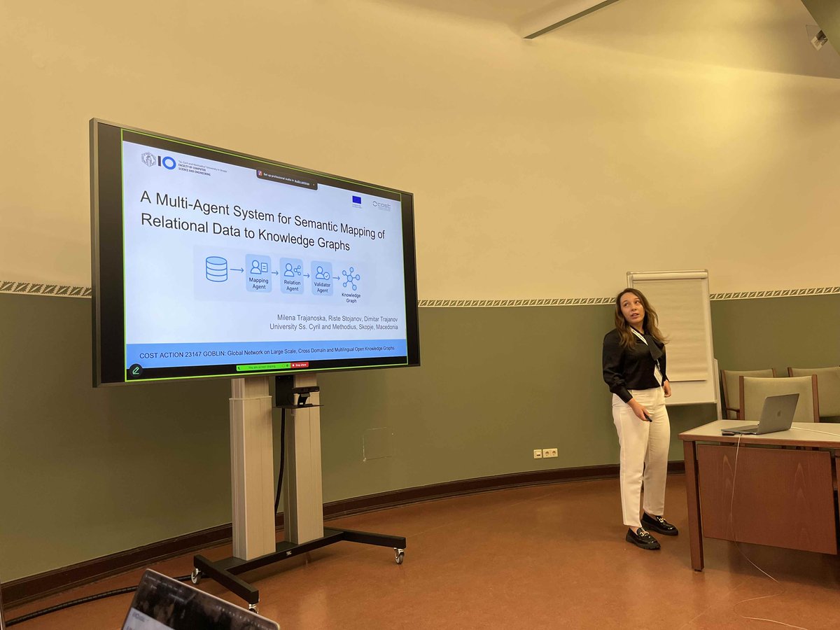 First paper presentation by Milena Trajanoska on "A Multi-Agent System for Semantic Mapping of Relational Data to Knowledge Graphs" #cost #goblincost #ca23147 #goblin