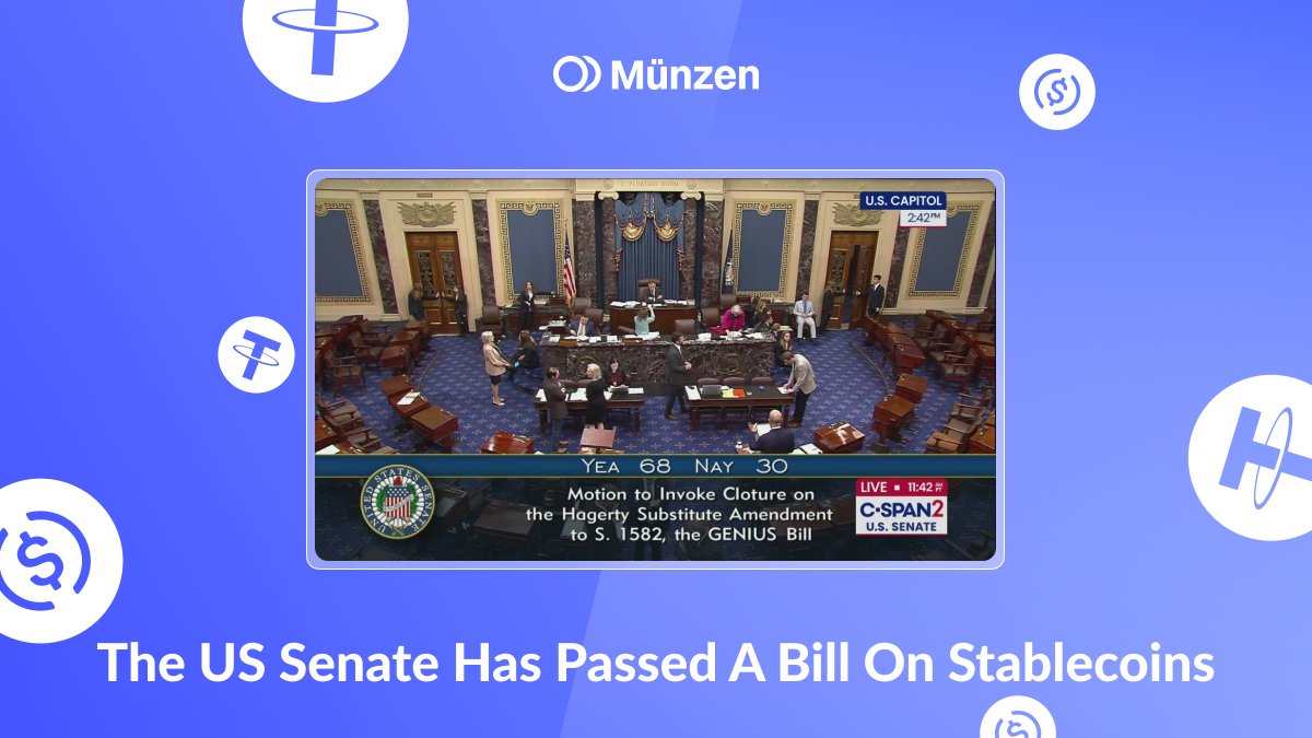 The US Senate has approved the GENIUS bill on stablecoins: full dollar backing and mandatory audits for issuers with a market cap over $50B. Final vote could happen next week.💵

#Münzen #Crypto #Stablecoin