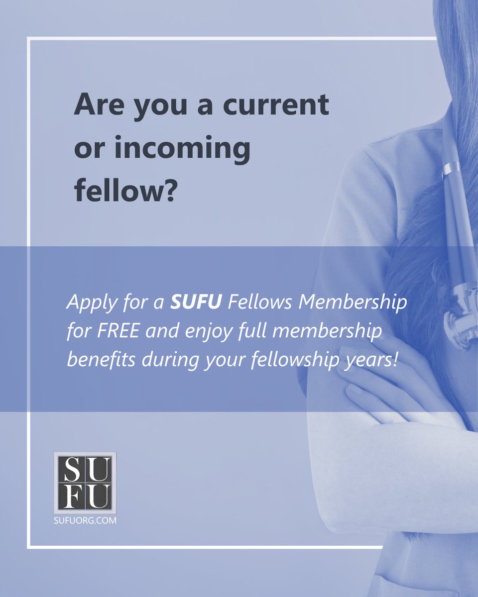 SUFU (@sufuorg) on Twitter photo Are you a current or incoming fellow? Don’t miss this opportunity!
Apply for a FREE SUFU Fellows Membership and unlock full member benefits throughout your fellowship years. sufuorg.com/membership/fel… Are you a current or incoming fellow? Don’t miss this opportunity!
Apply for a FREE SUFU Fellows Membership and unlock full member benefits throughout your fellowship years. sufuorg.com/membership/fel…