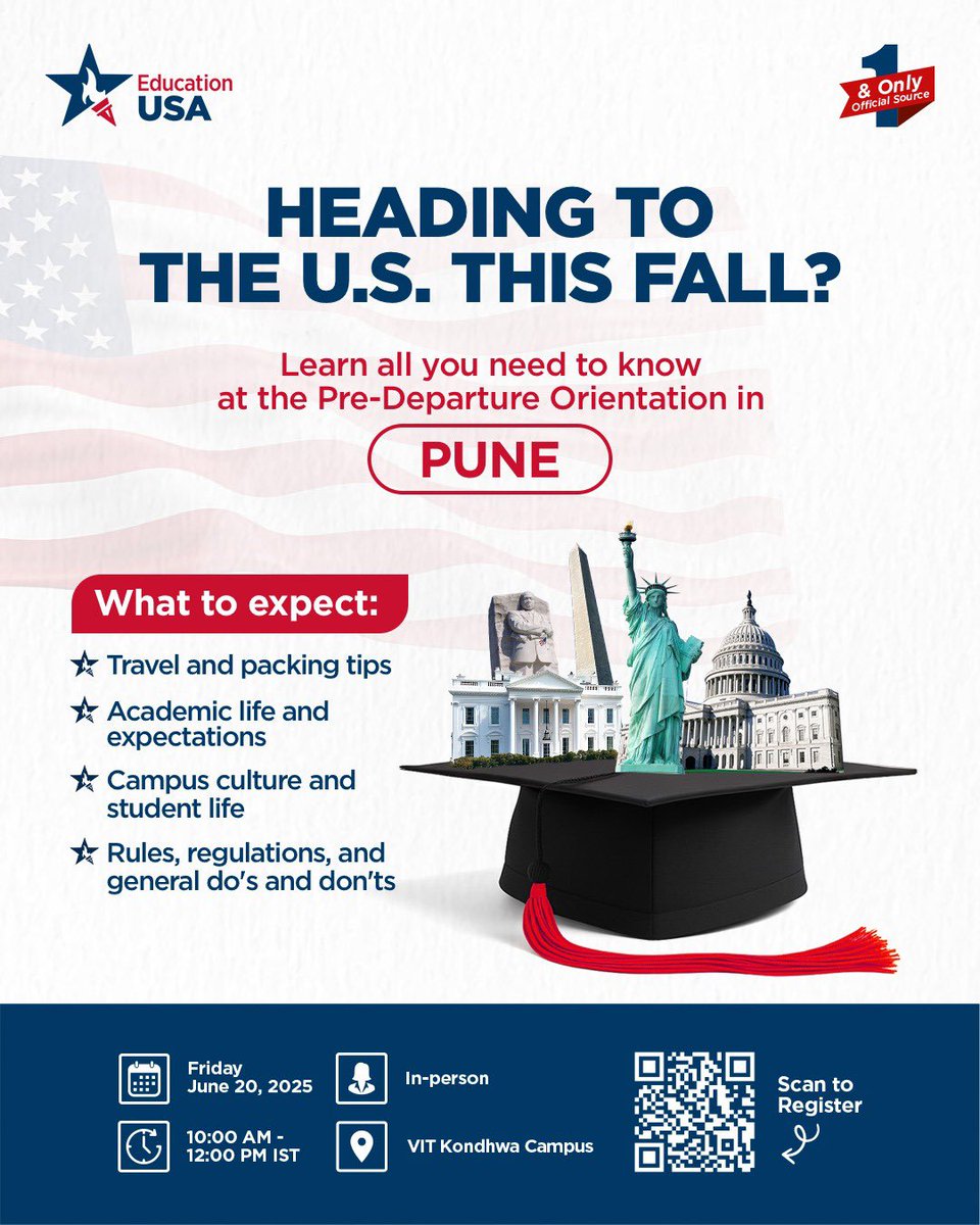 Biryani and Vadapav to Cheeseburgers: A Pre-Departure Guide for Future U.S. Students 

Heading to the U.S. this Fall and not sure what to pack, expect, or prepare for?

Join our in-person session with the EducationUSA Centre to get all your questions answered—academic life,