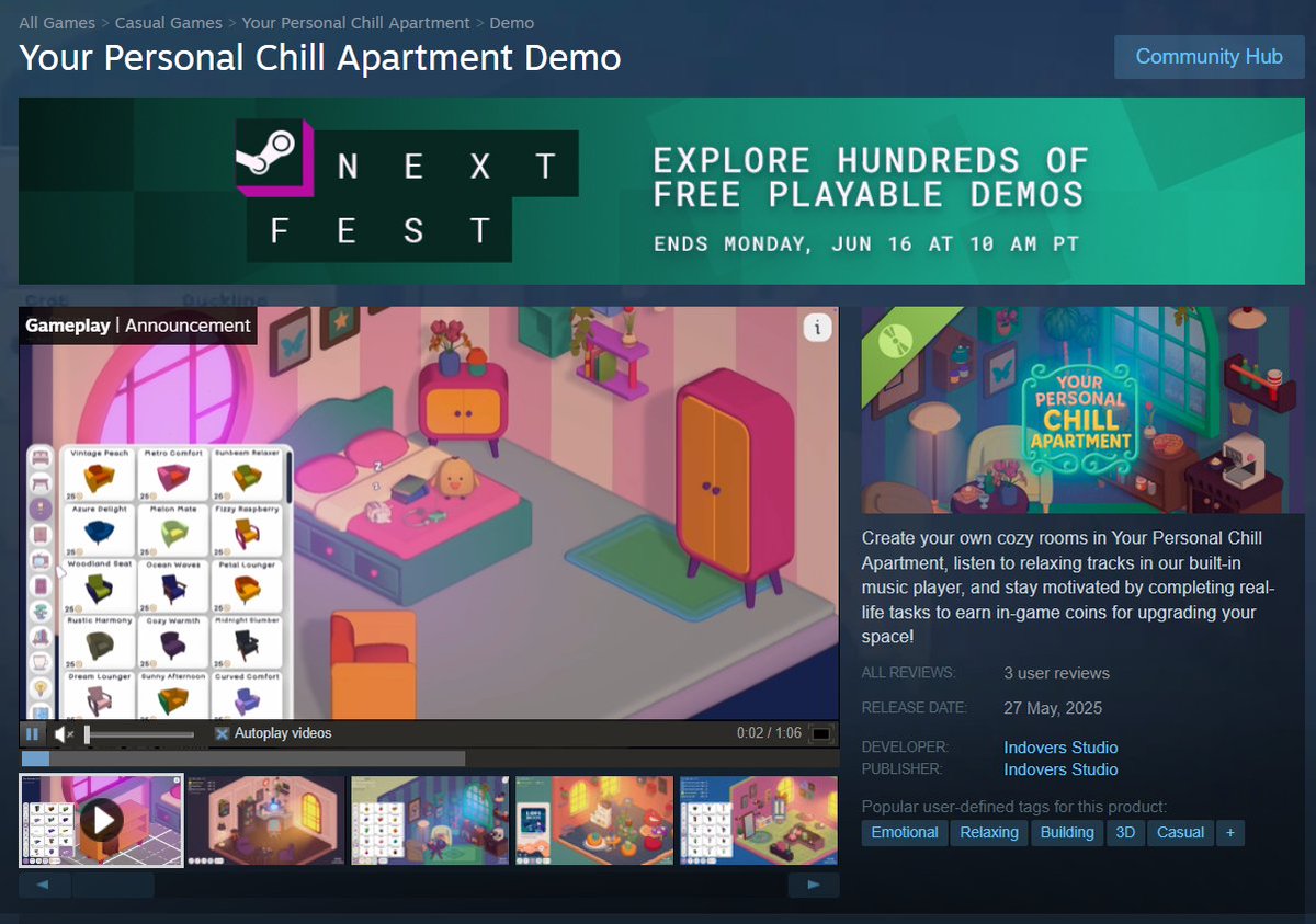 Feel free to check out our cozy room decoration game free demo on #SteamNextFest!

Demo: store.steampowered.com/app/3721120/Yo…