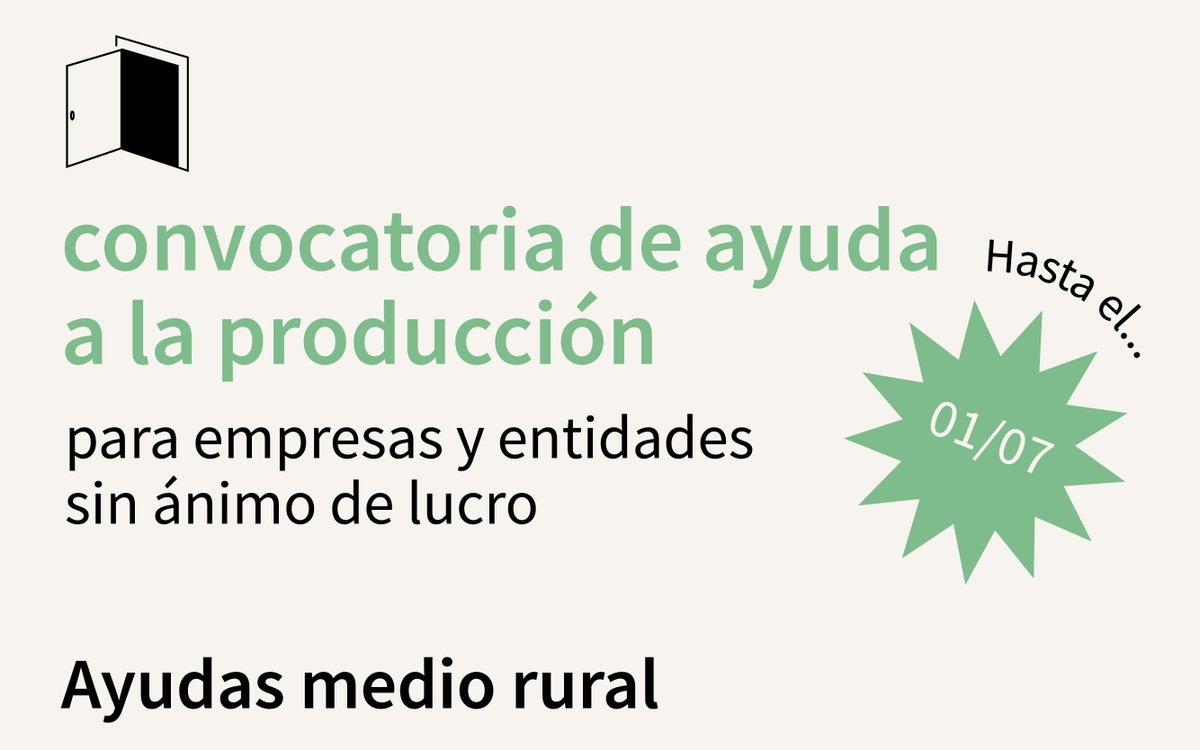 ⏰ #CONVOCATORIA | “Ayudas medio rural” El <a href="/culturagob/">Ministerio de Cultura</a> convoca ayudas para apoyar proyectos de cooperación cultural en zonas rurales, que supongan una contribución al ecosistema cultural. Hasta el 01/07/2025.

Más información ▶️ cultura.gob.es/servicios-al-c…