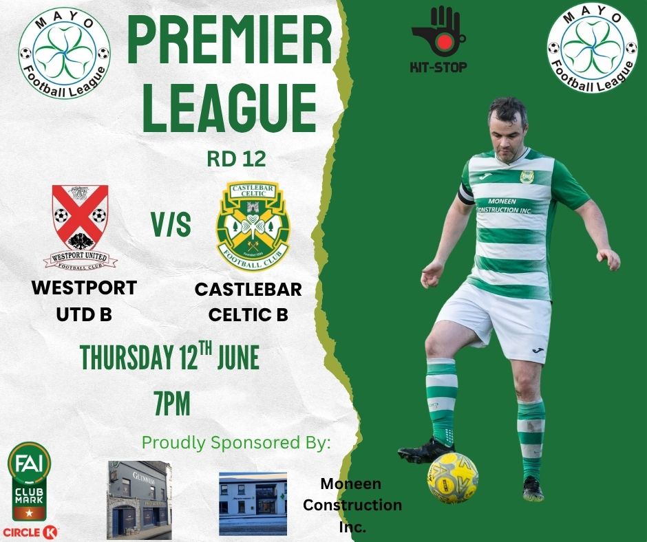 MATCH DAY!!

Our B Team take on Westport United FC tonight 
Bring your voice, bring your vibes, and let's make some noise! 
Proudly Sponsored by Prendergast's - Ray's A Glass , Moran's Pharmacy Castlebar , Moneen Construction Inc
Kit Stop Mayo Football League