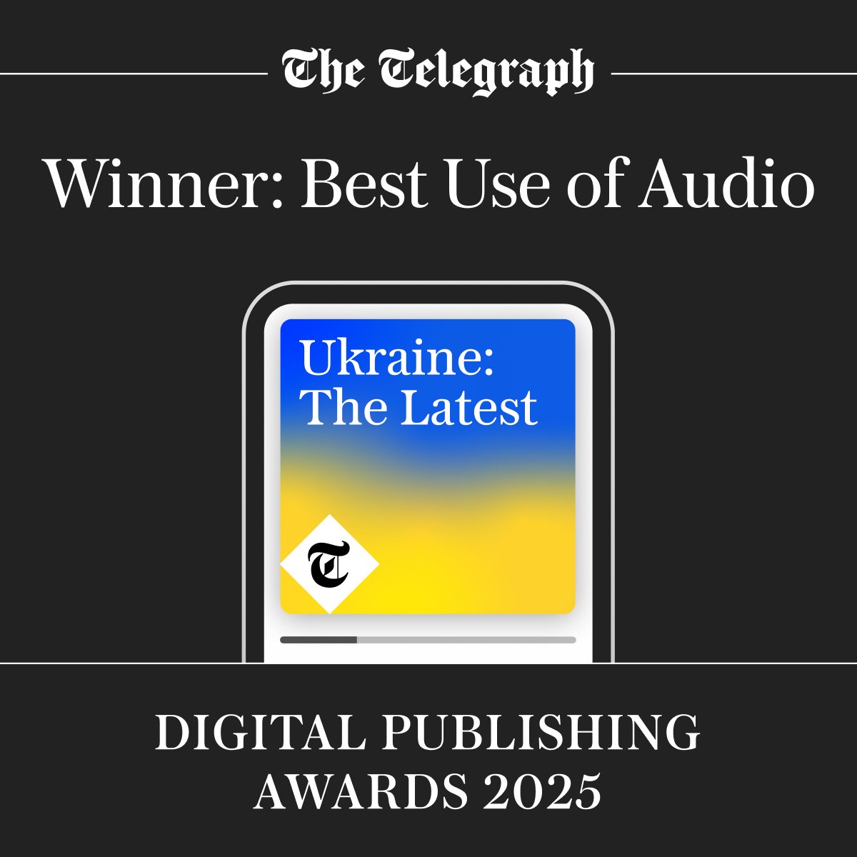 🇺🇦 Ukraine: The Latest won Best Use of Audio last night.

The honour was bestowed upon the team at The Digital Publishing Awards 2025.

Read more about <a href="/DomNicholls/">Dom Nicholls</a>, <a href="/FrancisDearnley/">Francis Dearnley</a> and <a href="/adeliepjz/">Adélie Pojzman-Pontay</a> work here 👇
telegraph.co.uk/news/2022/03/0…