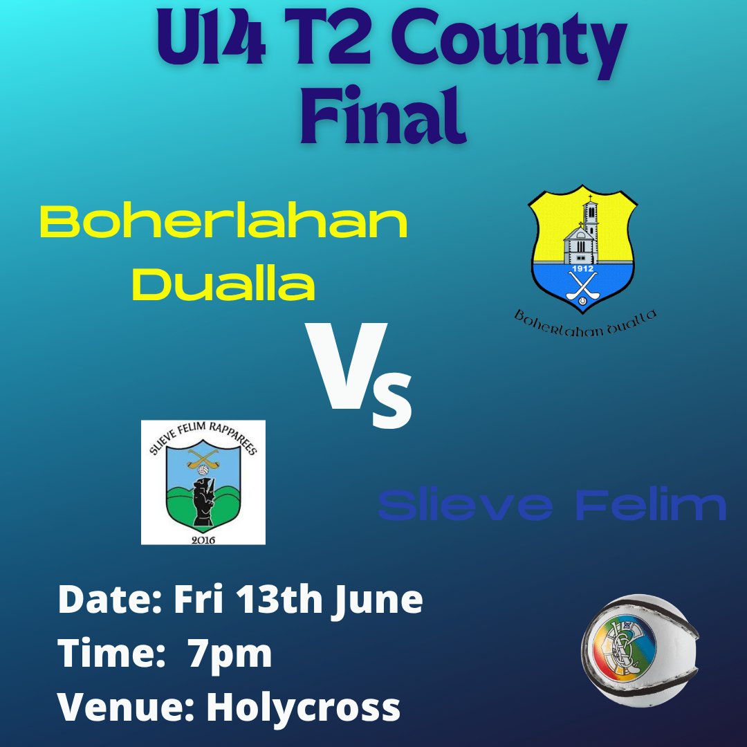 BoherDuallaClub's tweet photo. โญCounty Final Number 1โญ
First up out of 2 upcoming County Finals we have our U14 team 2 taking on Slieve Felim tomorrow evening in Holycross. All support would be greatly appreciated. The very best of luck girls ๐๐
#tipperarycamogie
#supportthegirls
#countyfinal https://t.co/uKpbAdADJW