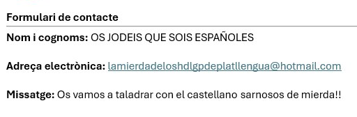 Acabem de rebre aquest missatge. ✉

Ens hem proposat aconseguir 100 socis nous avui mateix per respondre-li, un cop aconseguits, que gràcies pel suport. 👍🏼

SOM-HI.

✨ Fes-ho possible i ajuda'ns a revertir la catalanofòbia: plataforma-llengua.cat/socis ✨