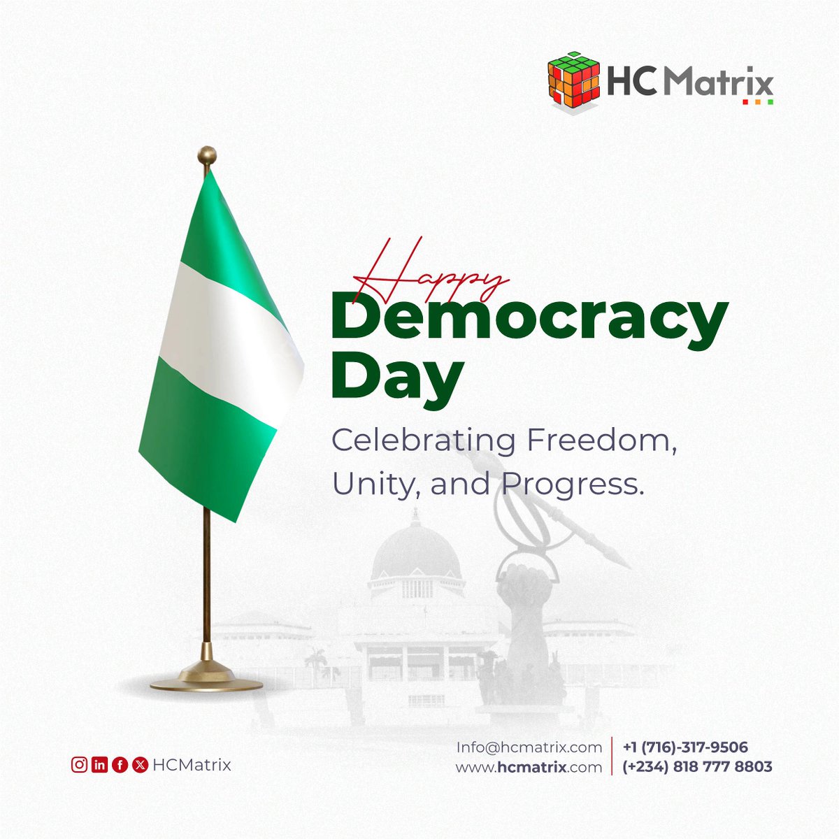 HCMatrix1's tweet image. Today, we honor the strength of our democracy and the voices that continue to shape our nation.

At HCMatrix, we encourage freedom, unity, and progress at work.
𝐇𝐚𝐩𝐩𝐲 𝐃𝐞𝐦𝐨𝐜𝐫𝐚𝐜𝐲 𝐃𝐚𝐲, 𝐍𝐢𝐠𝐞𝐫𝐢𝐚!

#DemocracyDay #NigeriaDemocracyDay #HCMatrix