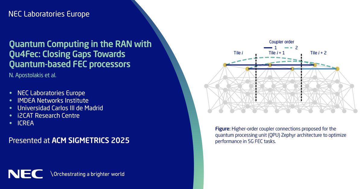 NECLabsEU's tweet image. Our novel research uses #quantumcomputing to enhance forward error correction in dense #RANs. It cuts block error rate &amp;amp; boosts efficiency, outperforming existing methods without heavy optimization. Learn how: neclab.eu/research-group…. #NECLabs #6G