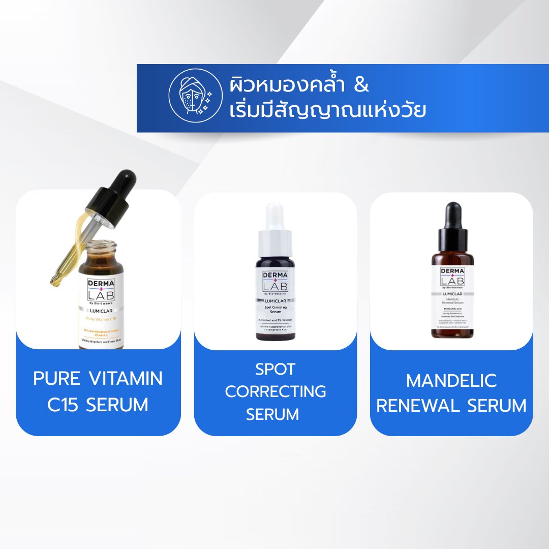 dermalab_th's tweet photo. 🌥 ผิวหมองคล้ำ &amp; เริ่มมีสัญญาณแห่งวัย?
ฟื้นฟูด้วย 3 ตัวช่วยจาก Derma Lab
🧪 Mandelic Renewal Serum: ผลัดเซลล์ผิวอย่างอ่อนโยน
🎯 Spot Correcting Serum: ลดเลือนจุดด่างดำ
🍊 Pure Vitamin C15 Serum: วิตามินซีเข้มข้น ผิวโกลว์ใส
ผิวเนียน กระจ่างใสขึ้นอย่างเป็นธรรมชาติ ✨
#DermaLabTH https://t.co/96mNPZRkAL