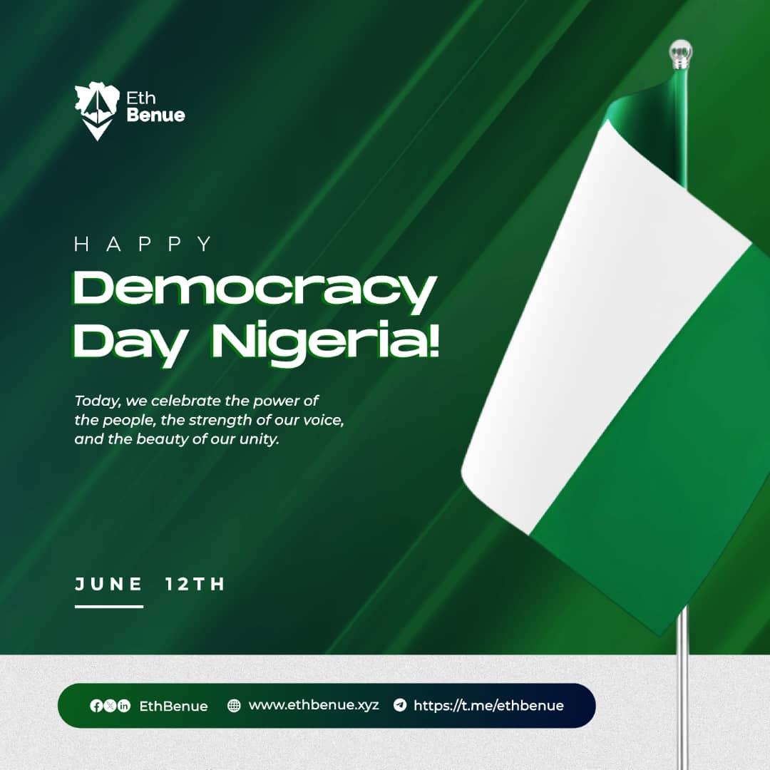 Happy Democracy Day, Nigeria!

At ETHBENUE, we stand for decentralization, transparency, and freedom, values at the heart of both blockchain and democracy.

Today, we celebrate the power of the people.
Let’s keep building a future where every voice matters both on-chain and off.