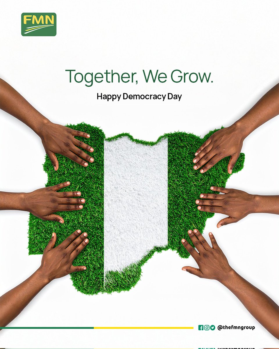 @TheFMNgroup (@thefmngroup) on Twitter photo Today, we celebrate our collective progress as a nation and the unwavering hope that binds us as one.
Democracy thrives when we stand and grow together. Let’s commit to building the future we all deserve.
Happy Democracy Day, Nigeria!
#DemocracyDay #Nigeria #BuildingOurNation Today, we celebrate our collective progress as a nation and the unwavering hope that binds us as one.
Democracy thrives when we stand and grow together. Let’s commit to building the future we all deserve.
Happy Democracy Day, Nigeria!
#DemocracyDay #Nigeria #BuildingOurNation