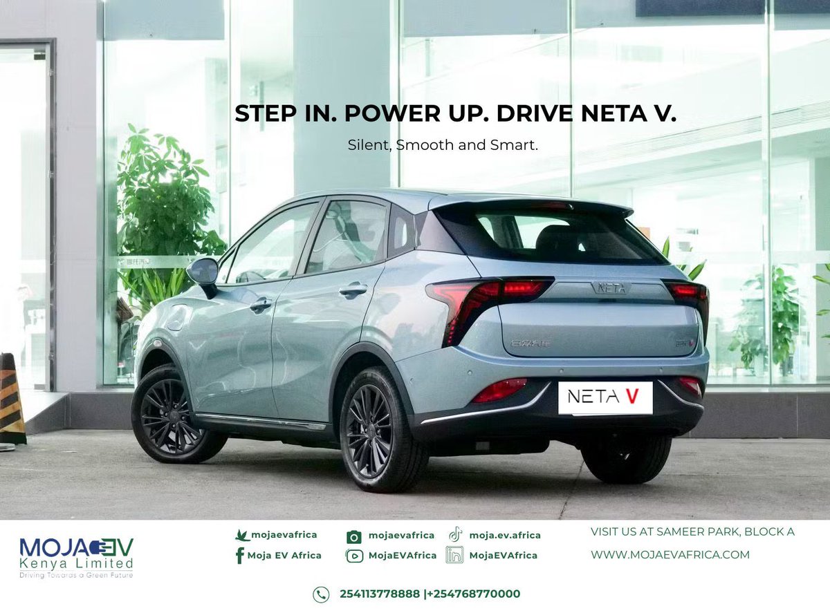 mojaevafrica's tweet image. Turn every journey into a statement with the Neta V. Discover the thrill of electric driving that&apos;s quiet, confident, and built for tomorrow.
Book your test drive today!
#NetaV #DriveElectric #SmartMobility #MojaEVKenya #SilentSmoothSmart #GoGreen #ElectricVehicles