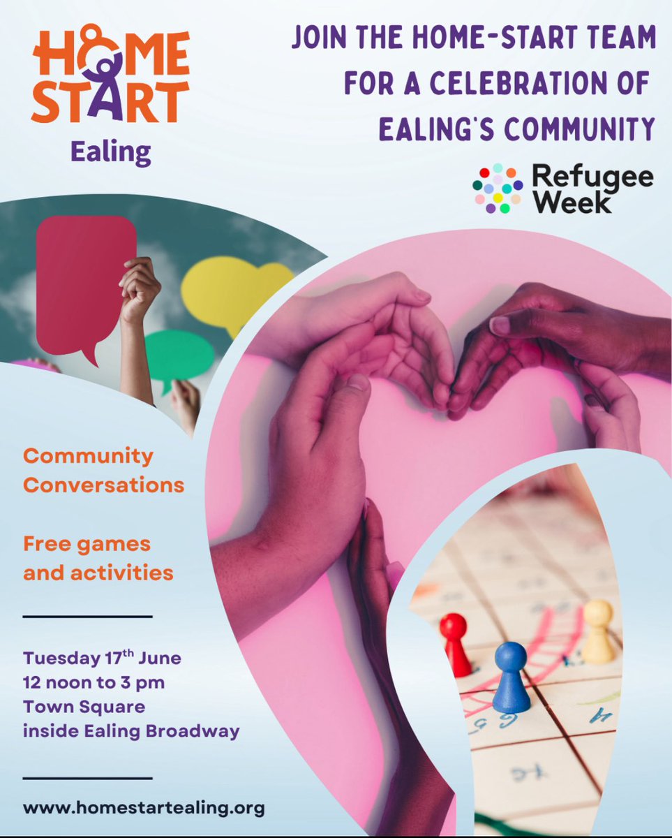 HomeStartEaling (@homestartealing) on Twitter photo We are delighted to be back in <a href="/EalingShopping/">Ealing Broadway</a> next Tuesday 17th June to celebrate our Ealing community for Refugee week.
Please come along and see us there. We are delighted to be back in <a href="/EalingShopping/">Ealing Broadway</a> next Tuesday 17th June to celebrate our Ealing community for Refugee week.
Please come along and see us there.