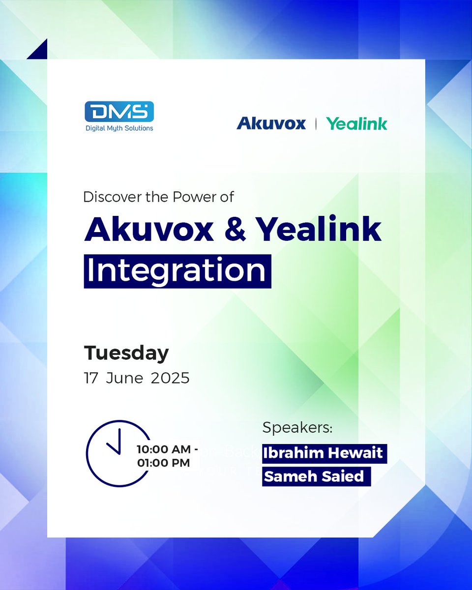 dmsksa's tweet image. Join us on Tuesday, June 17 at DMS Riyadh Office, 10:00 AM–1:00 PM, for a live session on Akuvox &amp;amp; Yealink integration.
Experience smart solutions in action with demos, Q&amp;amp;A, and networking.
📎 Register here:
forms.zohopublic.com/dmythksa/form/…