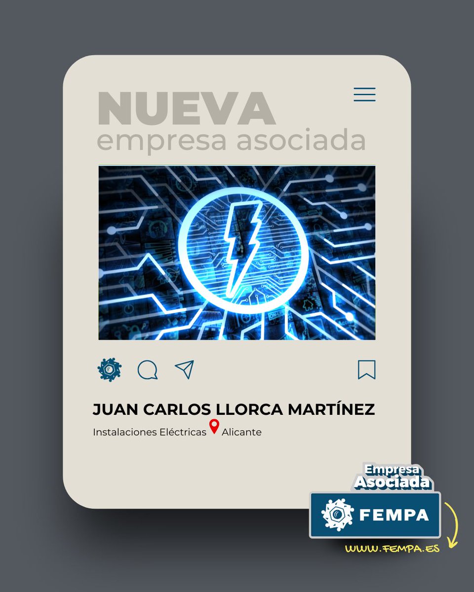 ⭐ #JuanCarlosLlorcaMartínez⭐ Nuevo #ASOCIADO de #FEMPA.
ℹ️ Descubre las ventajas de nuestras #EmpresasAsociadas en nuestra web! fempa.es/servicios/serv…
#AsociadosFEMPA #FEMPAContigo #SectorMetalAlicante