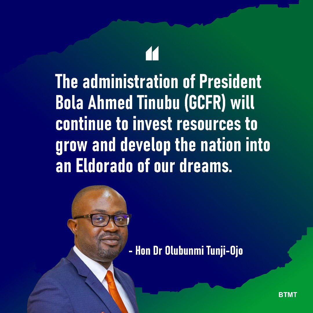 “The administration of President Bola Ahmed Tinubu (GCFR) will continue to invest resources to grow and develop the nation into an Eldorado of our dreams” - Honourable Minster for Interior, Dr. Olubunmi Tunji-Ojo 

Happy Democracy day Nigeria

#RenewedHope