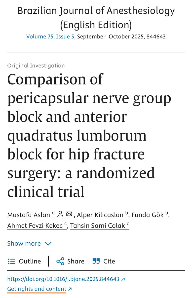 Hot off the press!** 🏥🔥 Our latest study compares **PENG block vs. A-QLB** for pain management in hip fracture surgery.Check out the findings here:  sciencedirect.com/science/articl…  #HipFracture #pain #regionalanesthesia