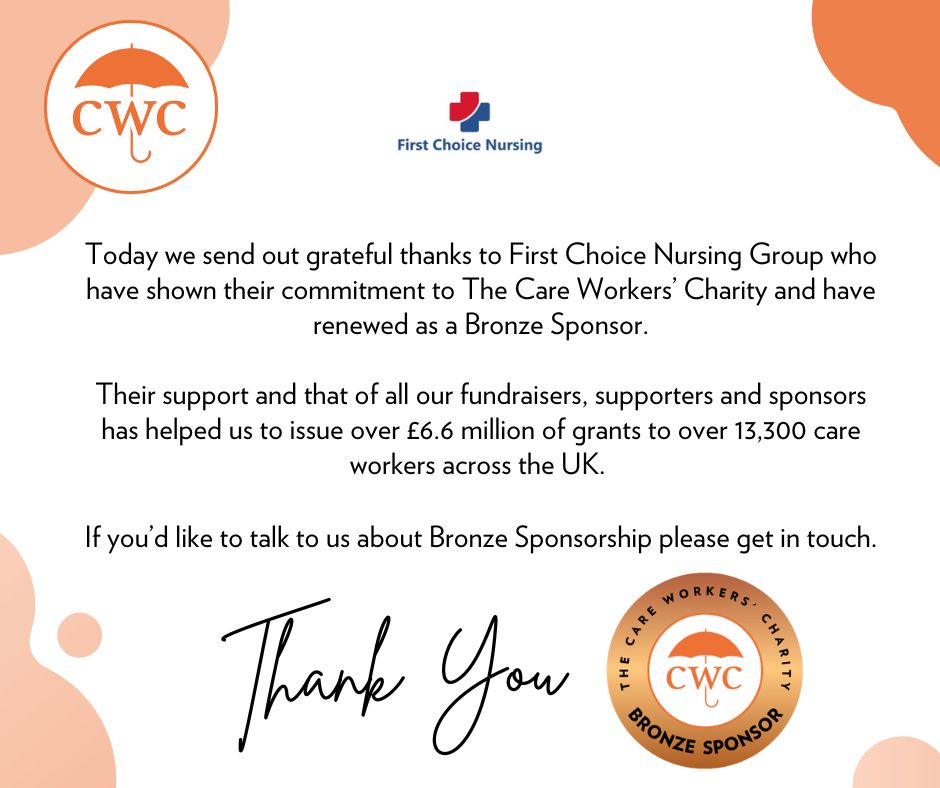 💙 Thank You First Choice Nursing Group 💙

A heartfelt thank you to First Choice Nursing Group for renewing your Bronze Sponsorship with The Care Workers’ Charity!

➡️ Learn more about becoming a sponsor: 
buff.ly/t6tulZu 

#ThankYou #LogMyCare #BronzeSponsor