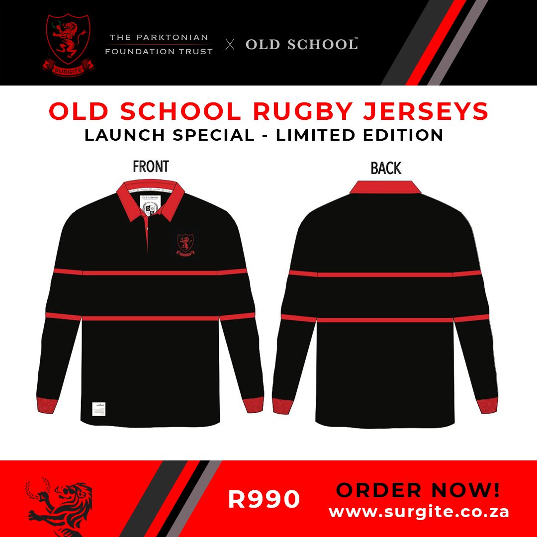 Order your “Old School” Parktown Rugby Jersey now for delivery in early July. Our first run of 100 jerseys are on sale at our launch price of R990, thereafter, R1199. Proudly brought to you by The Parktonian Foundation.
Wear the Tradition. Own the Legacy.
#ARISE