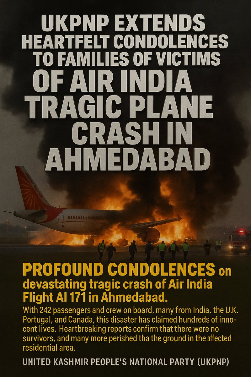 Sardar Nasir Aziz KHAN (@nasirkhanukpnp) on Twitter photo #UKPNP expresses it's deepest condolences on the tragic crash of #AirIndiaFlight AI 171.242 lives lost among them citizens from #India 🇮🇳 #UK🇬🇧 #Portugal 🇵🇹 <a href="/Canada/">Canada</a> 🇨🇦.UKPNP stands in solidarity with the families of victims.
<a href="/MEAIndia/">Randhir Jaiswal</a> #planecrash <a href="/shaukatkashmiri/">Shaukat Ali Kashmiri</a> #AirIndiaCrash #UKPNP expresses it's deepest condolences on the tragic crash of #AirIndiaFlight AI 171.242 lives lost among them citizens from #India 🇮🇳 #UK🇬🇧 #Portugal 🇵🇹 <a href="/Canada/">Canada</a> 🇨🇦.UKPNP stands in solidarity with the families of victims.
<a href="/MEAIndia/">Randhir Jaiswal</a> #planecrash <a href="/shaukatkashmiri/">Shaukat Ali Kashmiri</a> #AirIndiaCrash