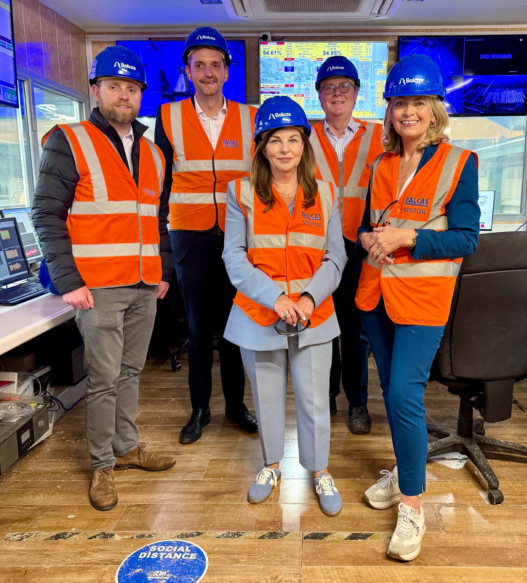 NIAEconomy's tweet image. Committee members with Brian Murphy, CEO, Balcas, during their tour of Balcas in Enniskillen on 4 June 2025. L to r. Gary Middleton MLA, Phillip Brett MLA, Sinead McLaughlin MLA, Brian Murphy CEO, Balcas and Diana Armstrong MLA.
