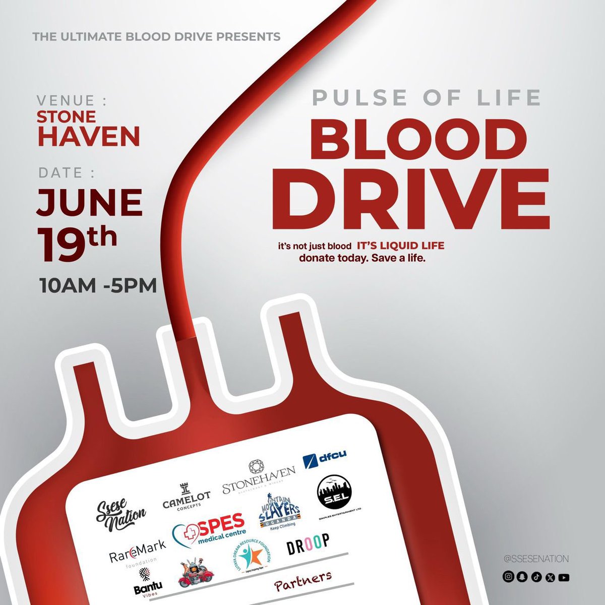 Bantu Vibes (@bantuvibes) on Twitter photo Join us on 19th June <a href="/Stonehavenkla/">Stonehaven Restaurant</a> for The Ultimate blood drive in partnership with <a href="/SseseNation/">Ssese Nation</a>
Time : 10AM - 5PM
It’s not just blood, ITS LIQUID LIFE
Donate today. Save a life Join us on 19th June <a href="/Stonehavenkla/">Stonehaven Restaurant</a> for The Ultimate blood drive in partnership with <a href="/SseseNation/">Ssese Nation</a>
Time : 10AM - 5PM
It’s not just blood, ITS LIQUID LIFE
Donate today. Save a life