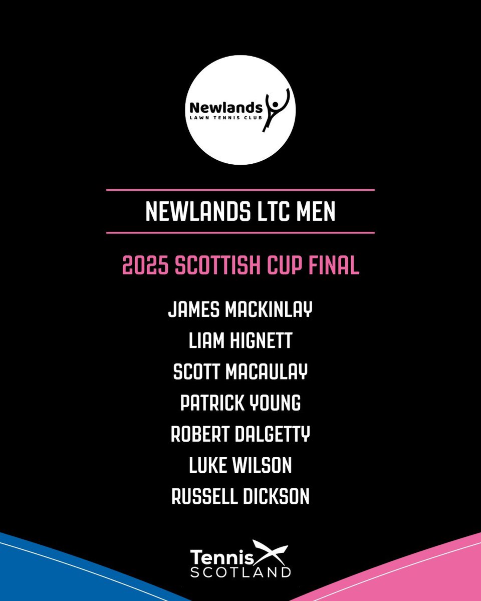 Take a look at the men's team sheets for Saturday's Scottish Cup Final 🎾

A repeat of last year's thrilling final sees Thorn Park look to defend their 2024 title as they take on Newlands 🏆 with free entry for spectators at Whitecraigs Tennis Club