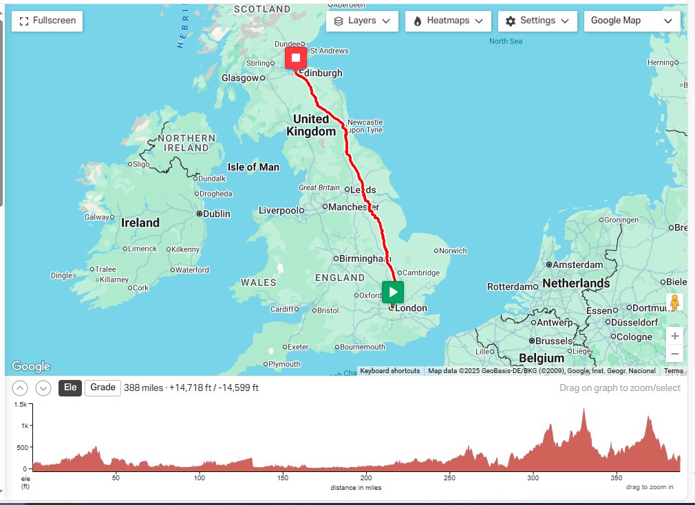 Pete Dyson is at 245 miles and flying (23.7 mph average) - here come the lumps...