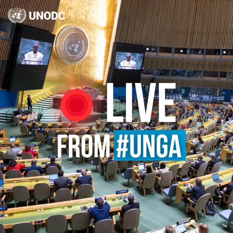 UNODC's tweet photo. 📣 Happening now at the #UNGA: A high-level debate on the world’s prison systems.

Marking 10 years of the Nelson Mandela Rules &amp; 15 years of the Bangkok Rules, Member States are calling for urgent reform.

#PrisonersMatter

🔴 Watch live ⬇️