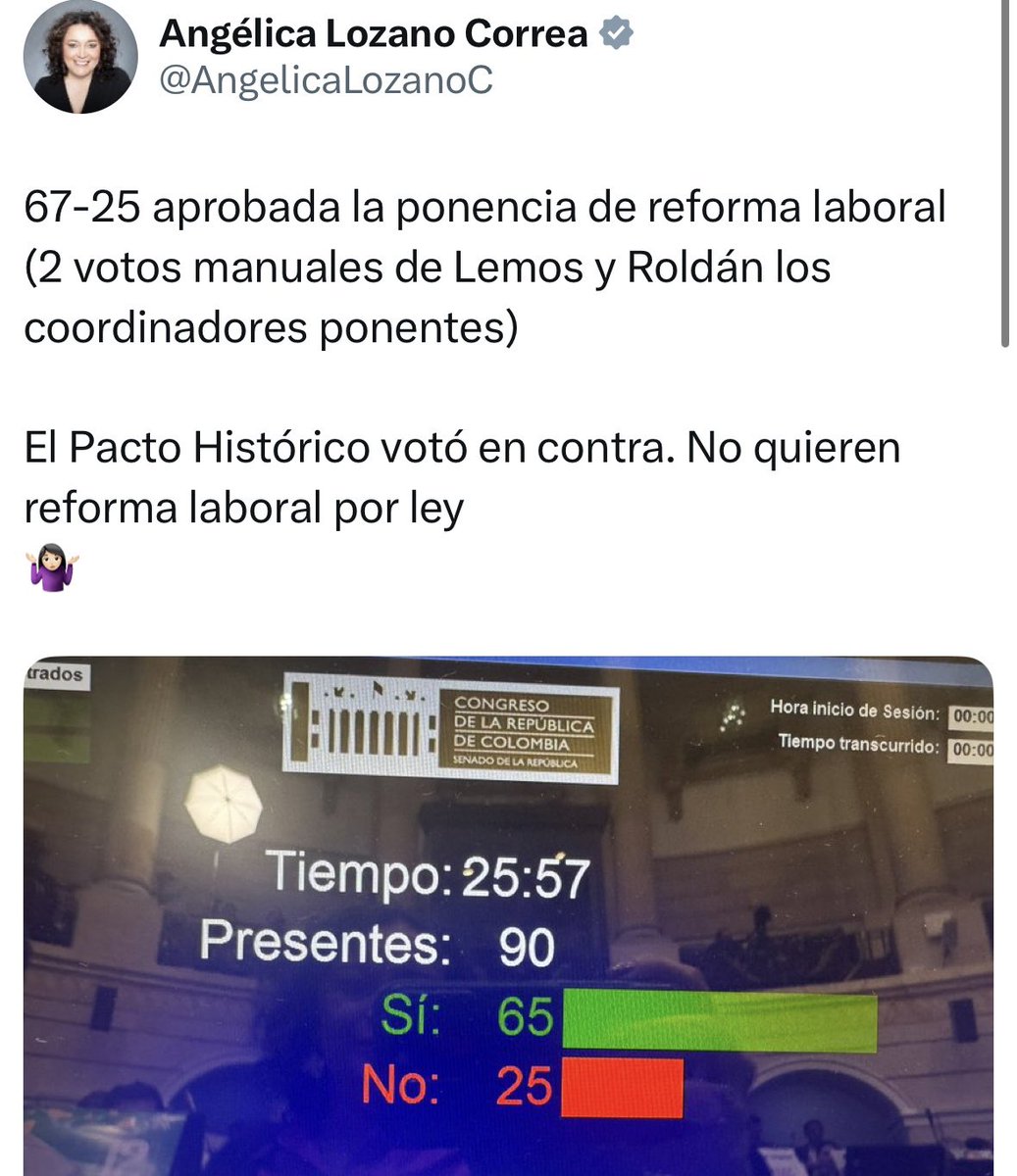 PizarroMariaJo's tweet photo. A otros podrán engañar, @AngelicaLozanoC y @PalomaValenciaL Hoy quedan en evidencia sus verdaderas posturas: impulsar una reforma laboral recortada y alineada con los intereses de los poderosos. 

El pueblo ya no se deja engañar. La dignidad laboral de Colombia no se negocia, uno está o no con la gente. Yo tengo muy claro mi lugar.