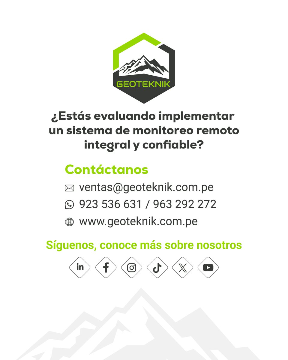 GeoteknikS's tweet photo. TRANSFORMA TU GESTIÓN OPERATIVA CON MONITOREO REMOTO INTELIGENTE
👉🏼Conoce más:
📞 923 536 631 / 963 292 272
✉️ ventas@geoteknik.com.pe
🌐 https://t.co/4LS3uPTYDa
#GEOTEKNIK, especialista en #CienciasDeLaTierra ⛰️
#MonitoreoRemoto #GestiónOperativa #Tecnología https://t.co/4LJuVpPHeS