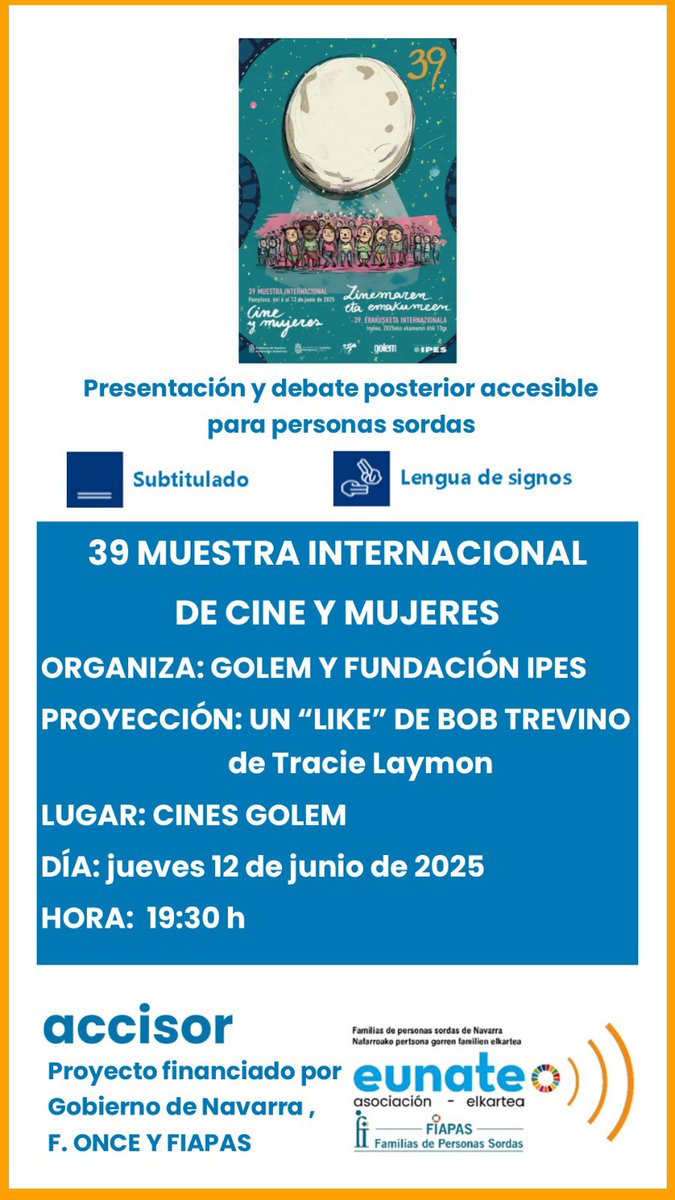 39ª Muestra Internacional de Cine y Mujeres <a href="/IPESEmakumeak/">IPES Emakumeak</a> en 
<a href="/GolemPamplona/">Cines Golem Pamplona</a> 

Coloquio con Jara Pérez López accesible para personas sordas en la sesión de las 19:30 h

#UnLikeDeBobTrevino (Laymon)Un encuentro inesperado. Una historia real que se volvió viral y muy humana.