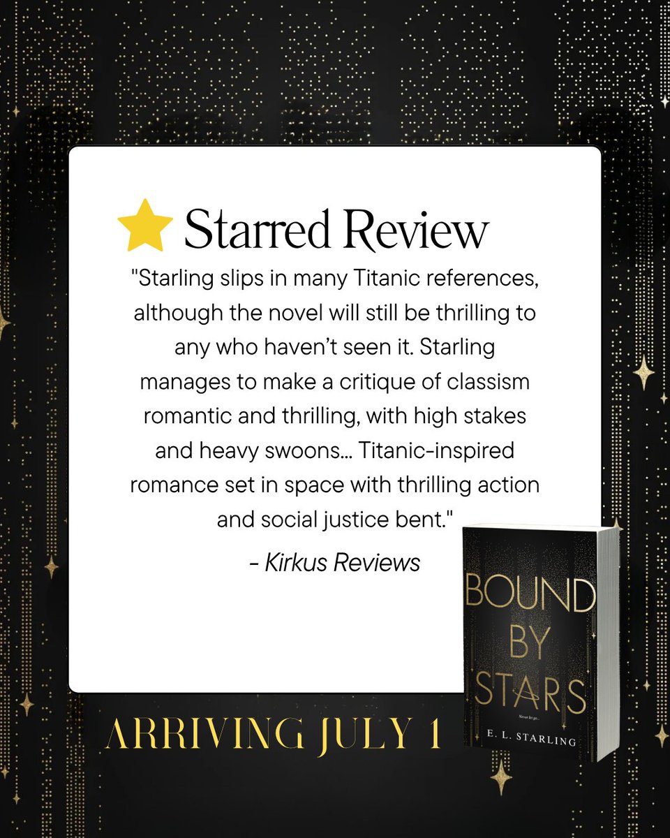 Great Dog Literary (@greatdoglit) on Twitter photo Bound By Stars has received a starred review from <a href="/KirkusReviews/">Kirkus Reviews</a> ! <a href="/E_l_Starling/">ElStarling_author</a> 's debut novel will be published in just 2 weeks--are you ready? Bound By Stars has received a starred review from <a href="/KirkusReviews/">Kirkus Reviews</a> ! <a href="/E_l_Starling/">ElStarling_author</a> 's debut novel will be published in just 2 weeks--are you ready?