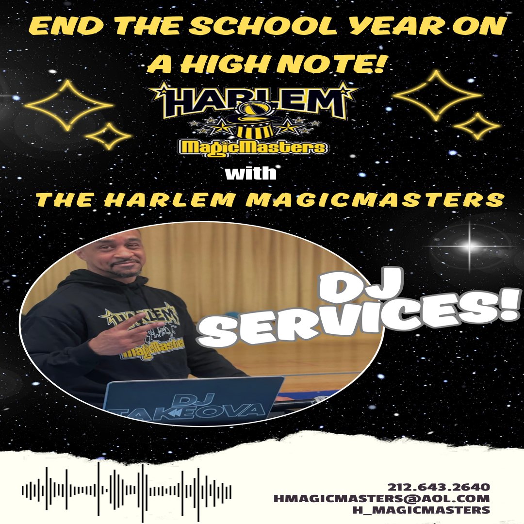 H_MagicMasters's tweet image. ✨ Make your end-of-year event legendary — with The Harlem MagicMasters!🔥

📩 Now booking for June events! DM us or email to lock in your date before it’s gone! 🔥

☎️ 212.643.2640
📧 hmagicmasters@aol.com
💬 h_magicmasters

#djservices #schoolservices #schooldance #gradseason