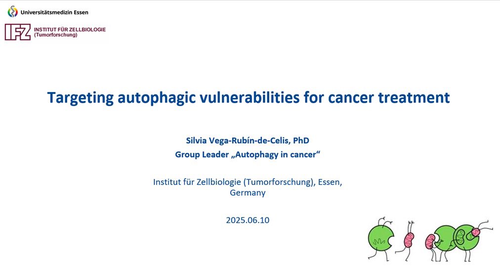 Silvia Vega-Rubín-de-Celis (@vega_rubin) on Twitter photo Thank you <a href="/AIM_autophagy/">The AIM Center</a> for your kind invitation to present my research on autophagy and cancer at the TAIMS seminar series. I am truly honored to be part of your Council of International Raising Stars.
<a href="/WAutophagy/">Women in Autophagy</a> <a href="/SEFAGIA_/">SEFAGIA (Sociedad Española de Autofagia)</a> <a href="/unidue_zmb/">ZMB</a> <a href="/MedEssen/">Medizinische Fakultät Essen</a> <a href="/ASEICAnews/">ASEICA</a> <a href="/SEBBM_es/">SEBBM</a> Thank you <a href="/AIM_autophagy/">The AIM Center</a> for your kind invitation to present my research on autophagy and cancer at the TAIMS seminar series. I am truly honored to be part of your Council of International Raising Stars.
<a href="/WAutophagy/">Women in Autophagy</a> <a href="/SEFAGIA_/">SEFAGIA (Sociedad Española de Autofagia)</a> <a href="/unidue_zmb/">ZMB</a> <a href="/MedEssen/">Medizinische Fakultät Essen</a> <a href="/ASEICAnews/">ASEICA</a> <a href="/SEBBM_es/">SEBBM</a>