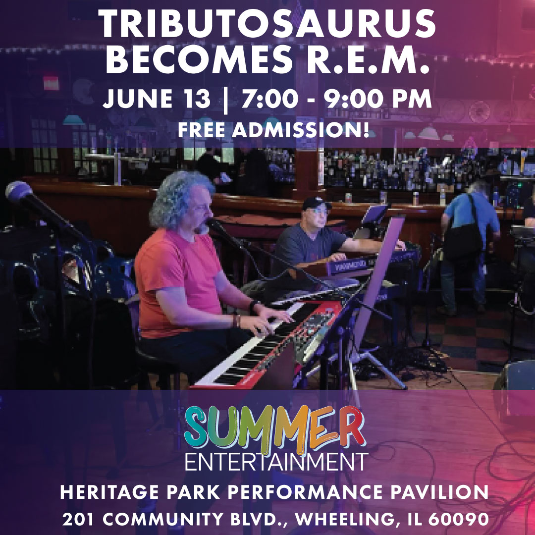 Don’t forget! Friday, June 13 at 7:00 pm,  is our first Friday Night Concert of the summer! 

Join us as Tributosaurus Becomes R.E.M. for an incredible tribute performance you won't want to miss! Free Admission – Bring a lawn chair or blanket and enjoy!

wheelingparkdistrict.com/events/tributo…
