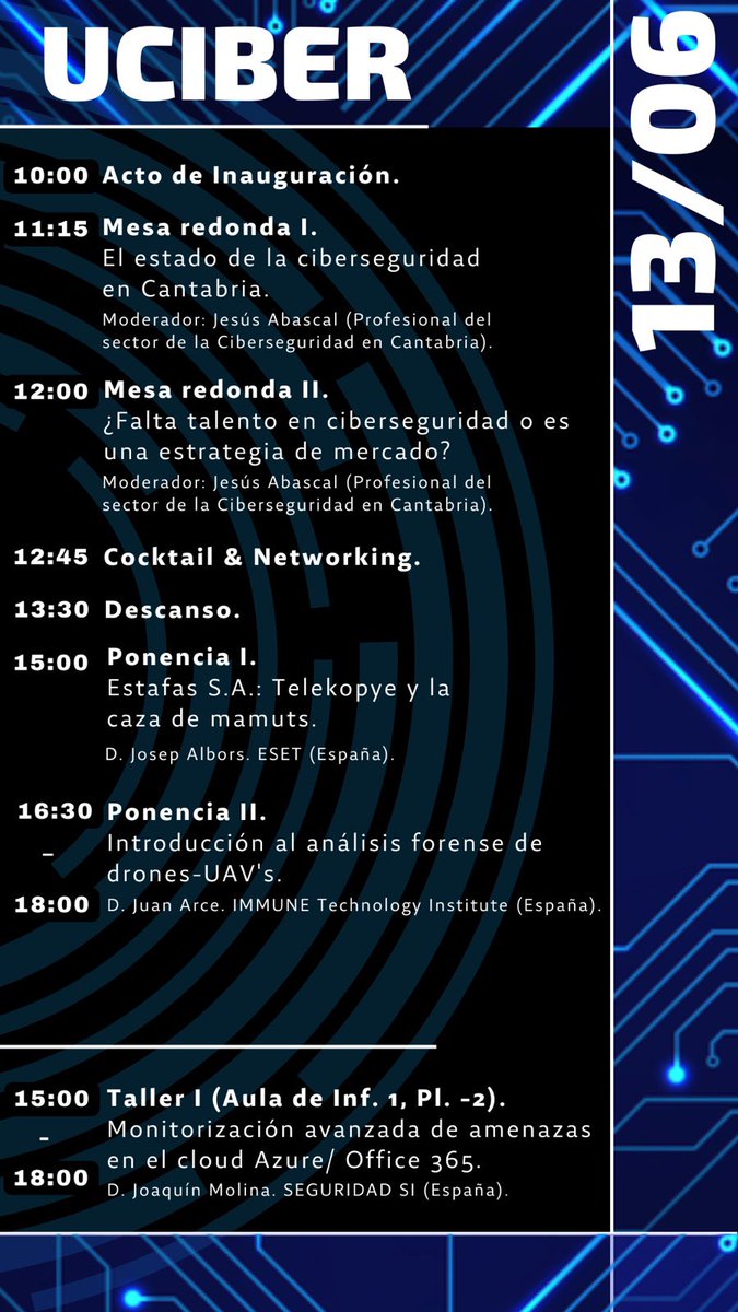 ExpertoCiberUC's tweet image. Os dejamos el programa, organizado por días, para #UCIBER2025
¡Nos vemos mañana!
Muchas gracias a todos.
#CatedrasCiber #NextGenerationEU #PlanDeRecuperación @INCIBE