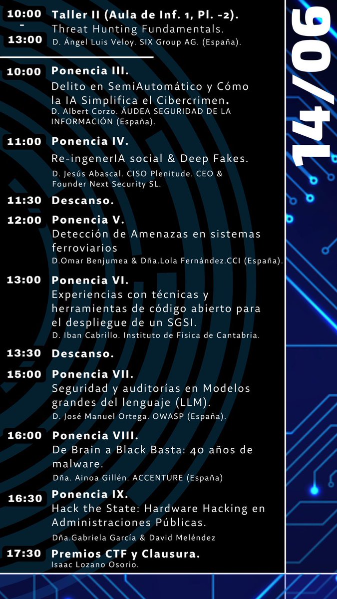 ExpertoCiberUC's tweet image. Os dejamos el programa, organizado por días, para #UCIBER2025
¡Nos vemos mañana!
Muchas gracias a todos.
#CatedrasCiber #NextGenerationEU #PlanDeRecuperación @INCIBE