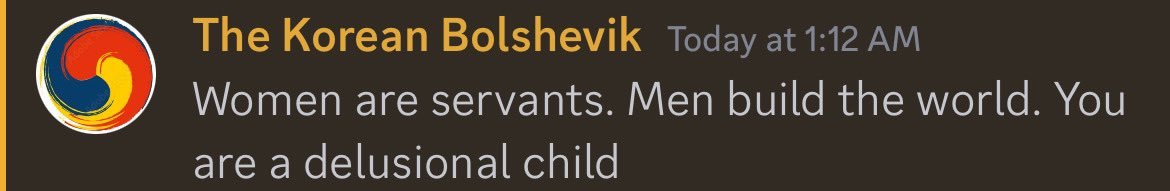 Juche_Gang's tweet image. ACP discord when the topic is women's liberation.