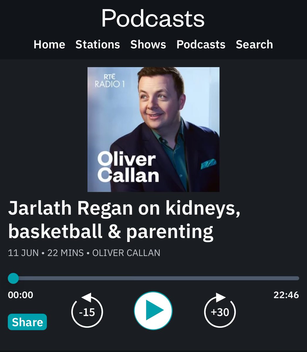 LISTEN BACK 🎧<a href="/Jarlath/">Jarlath Regan</a> Regan stopped in for a chat with <a href="/olivercallan/">Oliver Callan</a> about his kids, kidneys, basketball and his return to Dublin’s 3Olympia Theatre next year! 

Listen back below 👇 rte.ie/radio/podcasts…