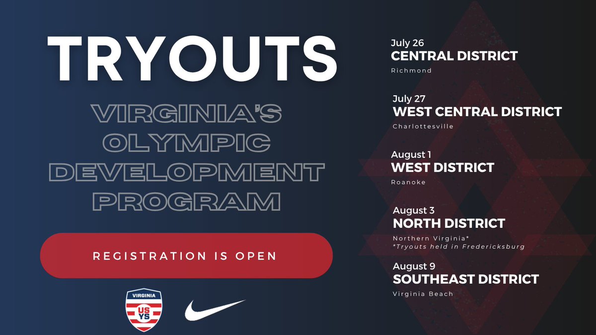 Registration is open for Virginia's Olympic Development Program District Tryouts for the 2025-2026 Season!

Register: system.gotsport.com/programs/14775…