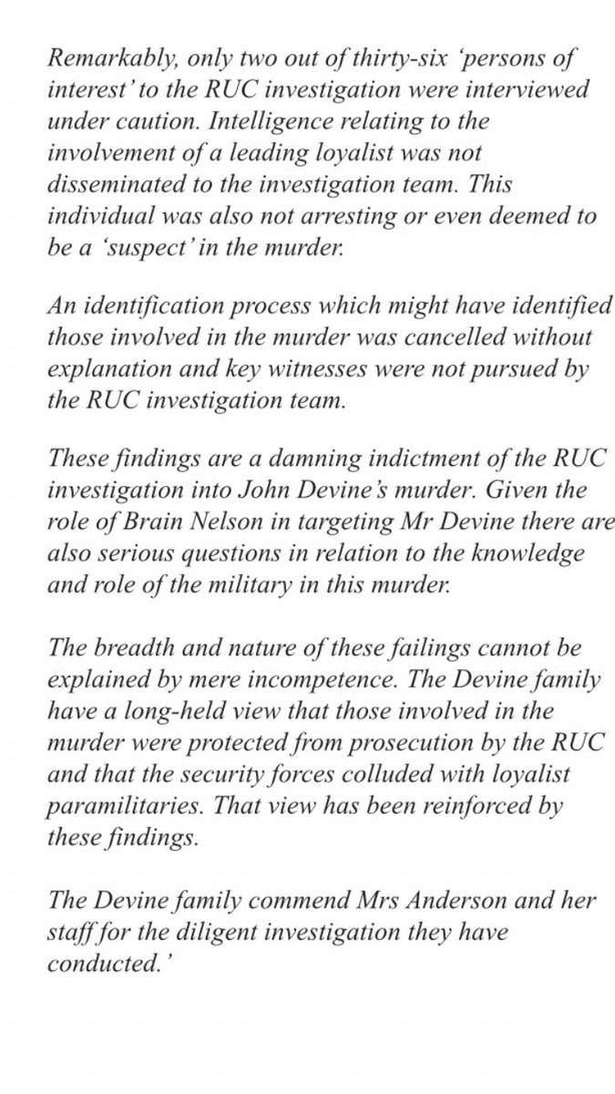 OMuirighSols's tweet image. Press release: The family of John Devine, shot dead by loyalist paramilitaries in 1989, welcome todays Police Ombudsman findings. 👇